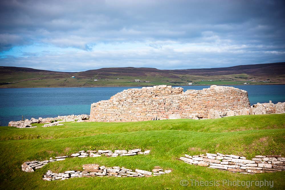 Looking northeast with the island of Rousay behind the broch.