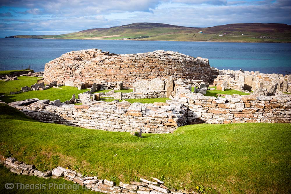 Looking north with the island of Rousay behind the broch.