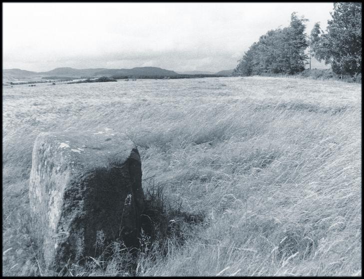 Looking north west.  The heavily cup-marked stone can just be seen beyond and slightly to the right of the standing stone.  The rest of the circle is to the right and behind this picture.
