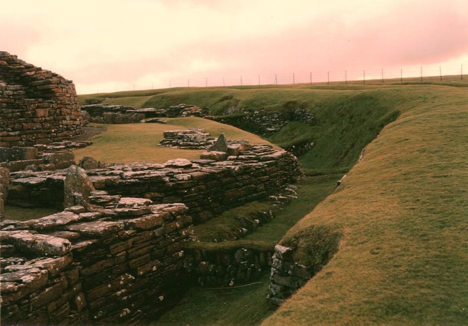 Looking south over the ditch and bank that surrounds the broch