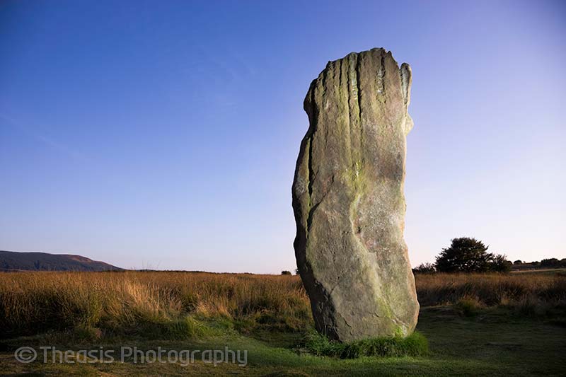 The single remaining standing stone of Circle 3 at dusk.