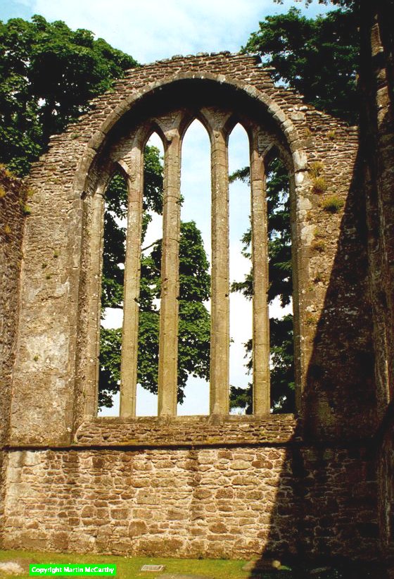 Interior view of the east window of the choir. Between the two leftmost lancets is carved a human head.