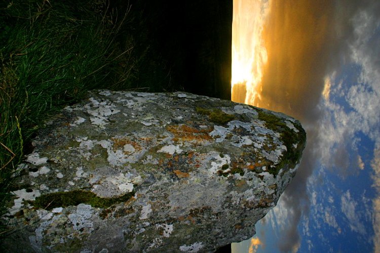 One of the terminal stones at the southern end of the allignment, just as the sun rises.