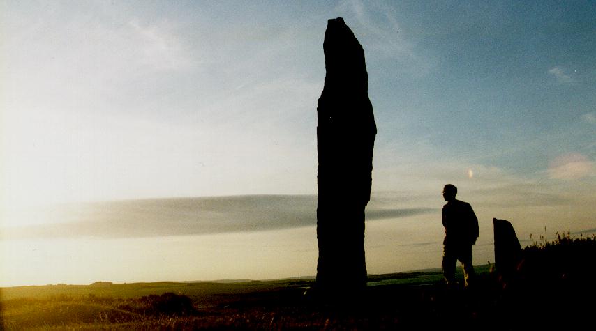 Looking west from the centre of the Ring of Brodgar, Mainland, Orkney. The convenient yardstick (me) is 5'9"!