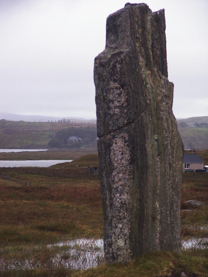 Looking west.  The many stones of the main Callanish site can beseen on the horizon.