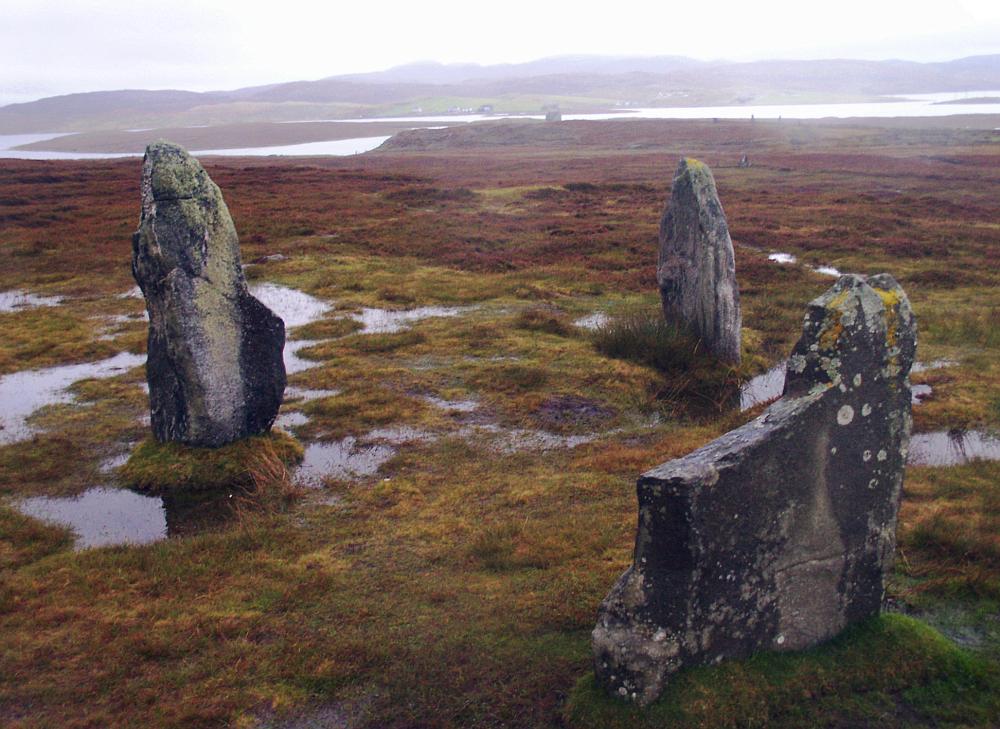 Looking southwest.  Again, the stones of Callanish II can justbe seen on the shore to the right.