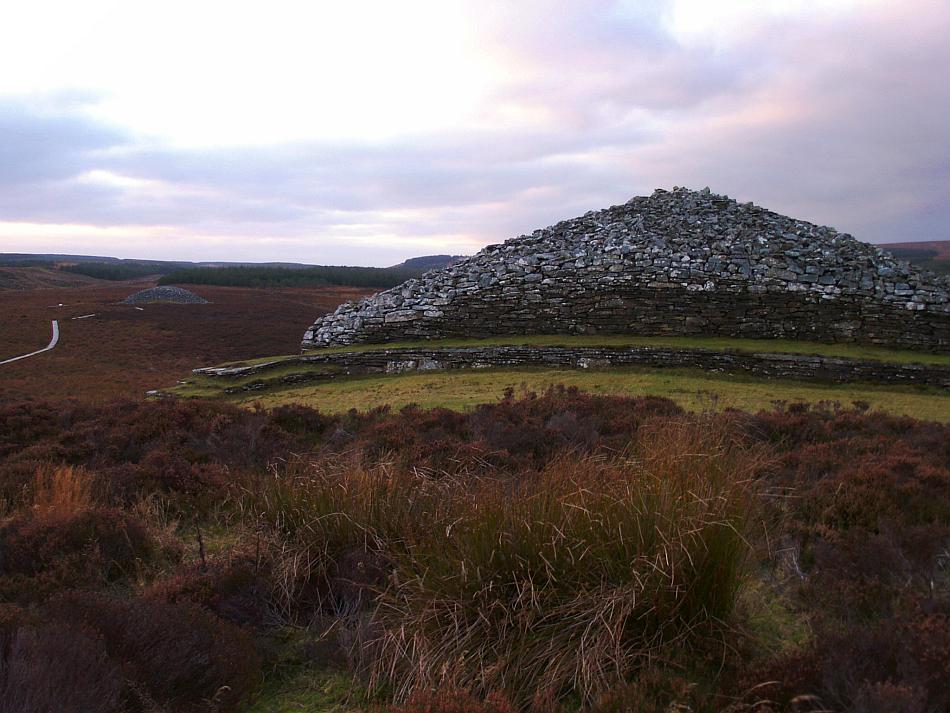 Looking south towards Camster Round Cairn from the north forecourt of Camster Long Cairn