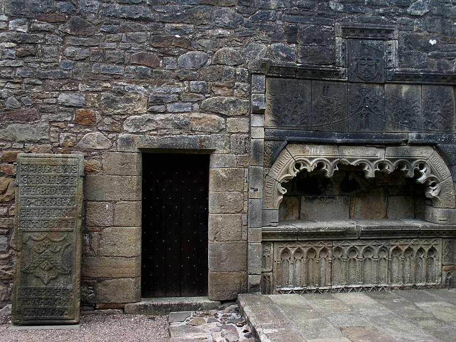 John Semple's 1513 tomb on the right and Gabriel Semple's 1587 tombstone on the left.