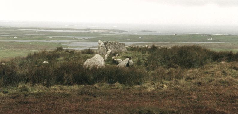  Looking south-west over the remains of the chambered cairn at Cleitreabhal
