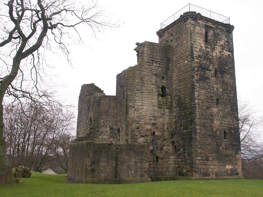 A view from the southeast.  Many courses of the southeast tower (nearest to us) and the full height of the northeast tower still stand.