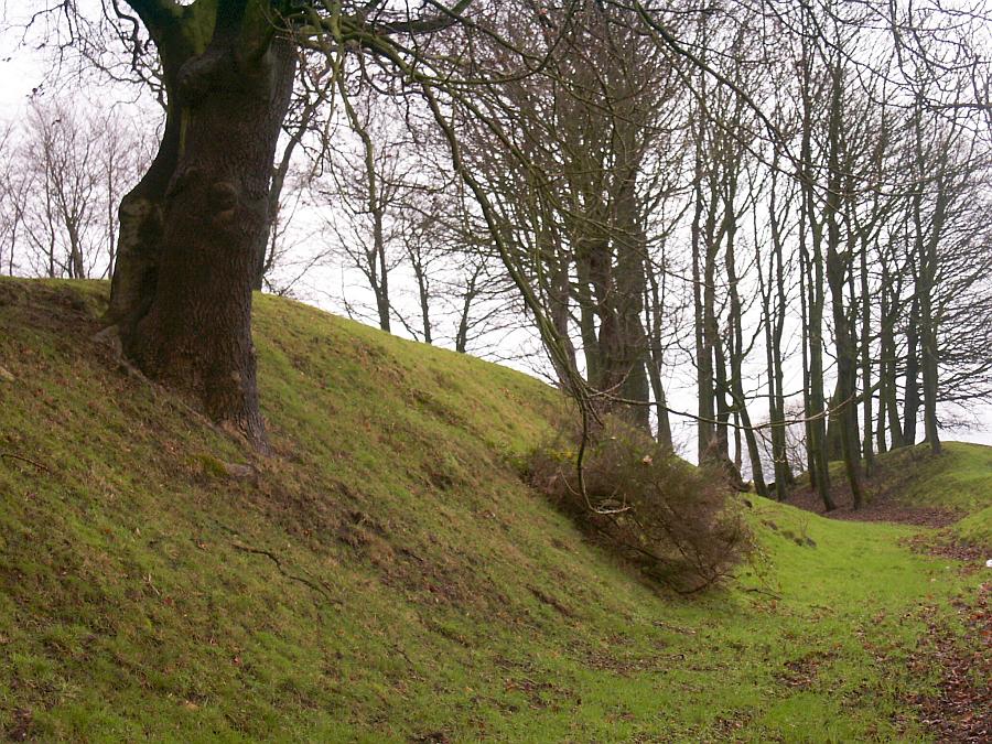 The original 12th century defensive ring ditch on the south side of the castle.