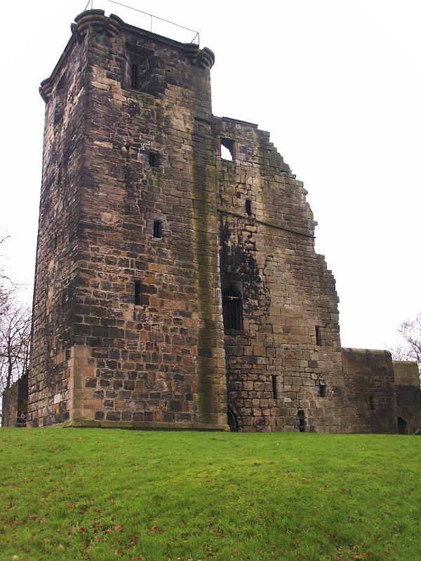 A view from the northeast.  The only entrance to the castle can just be seen in the north wall immediately to the right of the base of the tower.