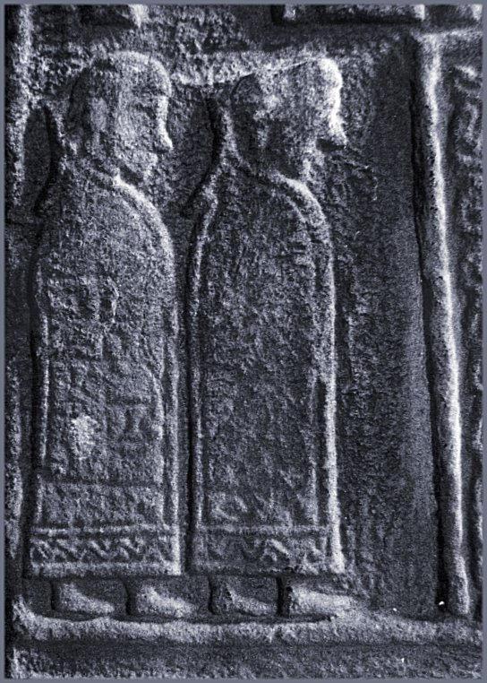 Detail of the tonsured monks.