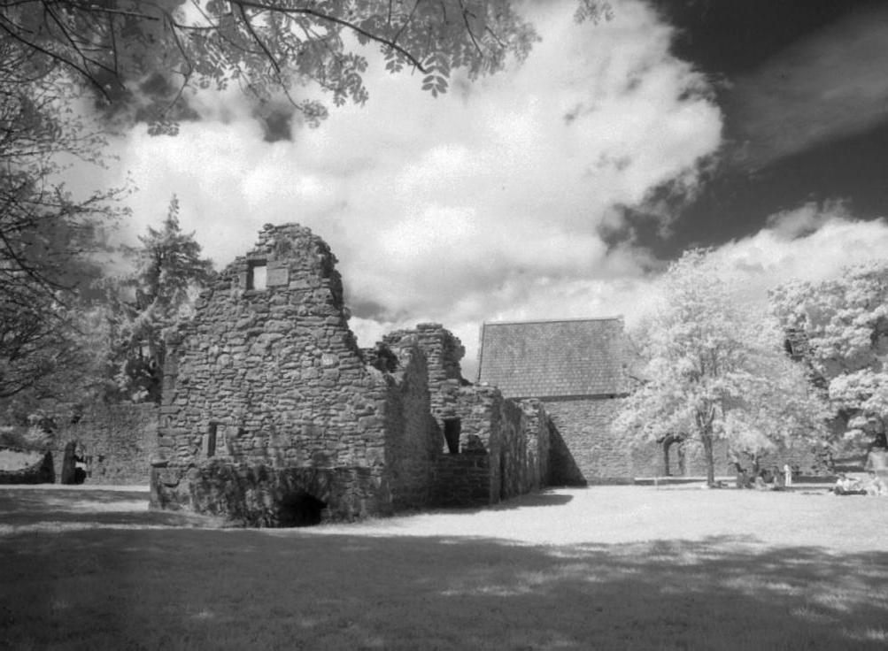 Looking north towards the latrine block and warming house.  The roofed building is the chapter house.