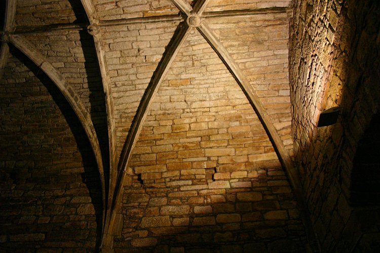 Vaulted ceilings in the wine cellar.