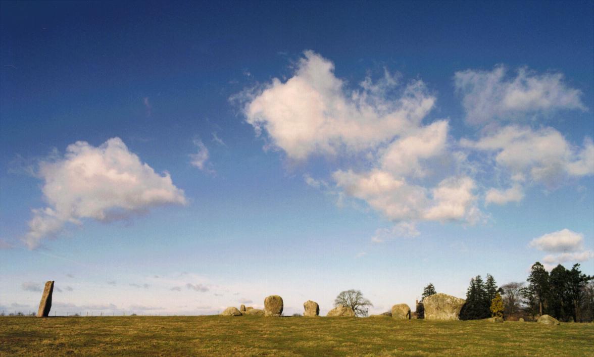 The tall outlying piller of Long Meg is twelve feet tall and stands some 80 feet outside the circle