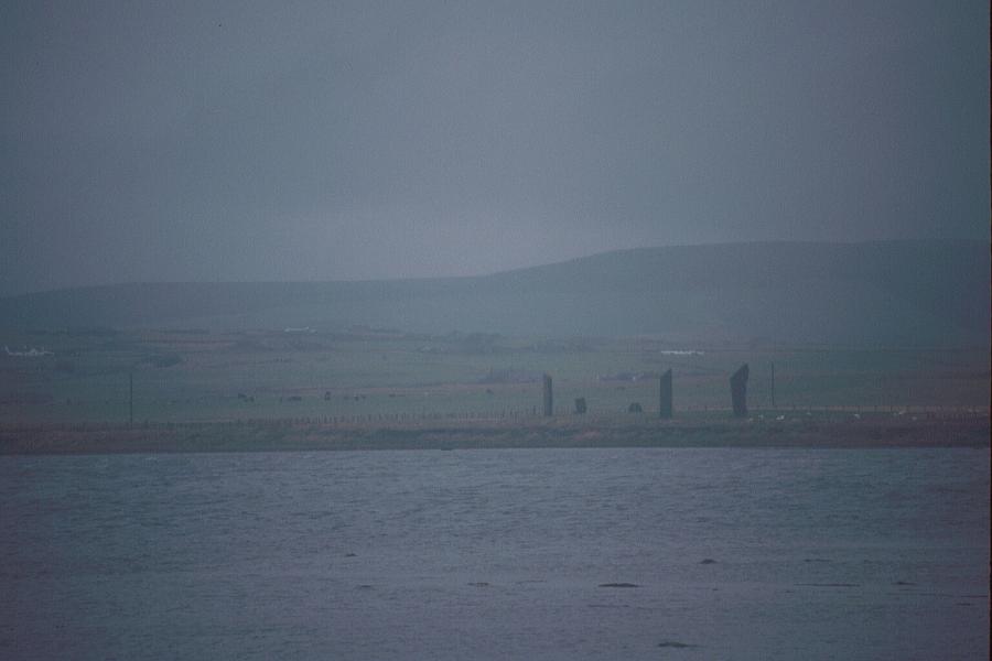Looking northeast across the loch to the stones of Stenness.