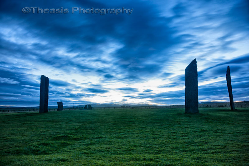 Stones of Stenness lit by moonlight before dawn, Autumn 2011