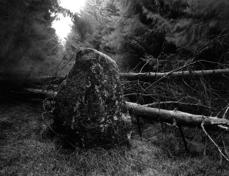 The south face of the southern stone.  (Natural light and long exposure, hence the blurring of the tree branches)